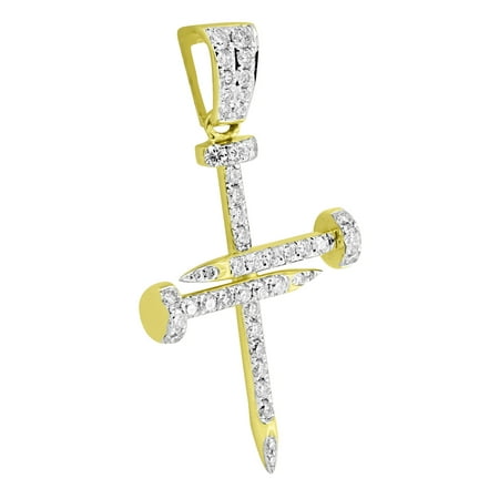 High End Cross 14k Solid Yellow Gold Nail Cross Pendant Genuine Diamonds 0.62 Carats Custom High End ()