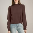 thumbnail image 3 of Stichou Womens Mock Neck Sweaters Long Sleeve Shirts Lightweight Thin Knit Sweatshirt Pullover Casual Sweet Cute Tops Coffee L, 3 of 4