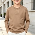 thumbnail image 5 of Resicozy Boys Long Sleeve Henley Shirt for Kids, Casual Solid Color, Fall Winter Clothes 2-12 Years Light Brown 130, 5 of 6