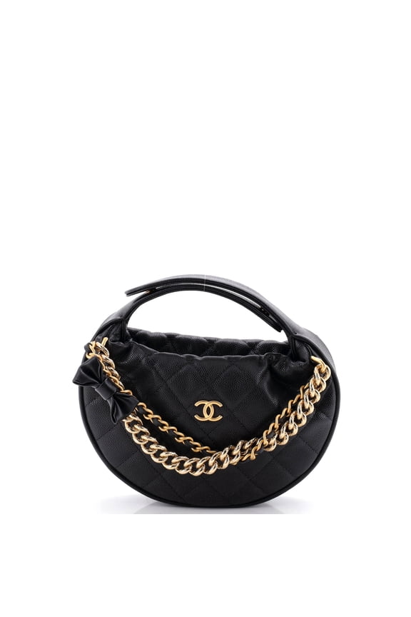 Pre-Owned Double Chain Bow Hobo Pouch Quilted Caviar Mini By Rebag