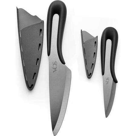 

Vos Ceramic Knife Set with Covers 2 Pcs - 5 Santoku Knife 3 Paring Knife and 2 Black Covers - Advanced Kitchen Knives for Cutting Chopping Slicing Dicing with Ergonomic Unique Handles