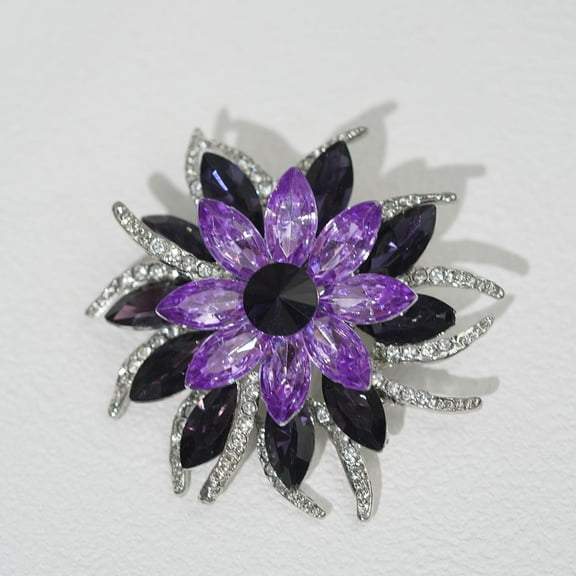 Midnight Blossom Brooch Purple & Black Gem Accent - Enchanting Elegance for Women