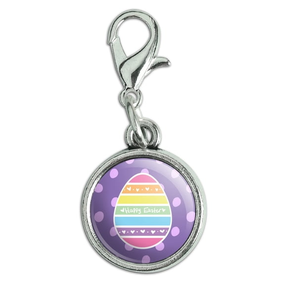 Cute Rainbow Happy Easter Egg Antiqued Bracelet Pendant Zipper Pull Charm with Lobster Clasp