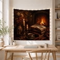 thumbnail image 5 of Open Book with Teacup and Candlesticks in Fireplace Nook, Nostalgic Vintage for Book Lovers, Quiet Still Life Art, Housewarming Gift Tapestry Wall Hanging for Home Library and Study Room, 5 of 7
