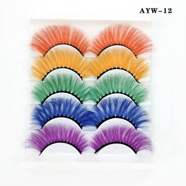 Zhuge Pestañas postizas de visón de colores, pestañas postizas de visón de gato largas y gruesas, rizadas y espectaculares, 5 pares (AYW-12)