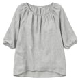 thumbnail image 5 of Qulqfy Crew Neck Womens Blouses Cotton Linen Short Sleeve Casual Solid Elastic Hem Gray Spring Boho Women Tops S, 5 of 5