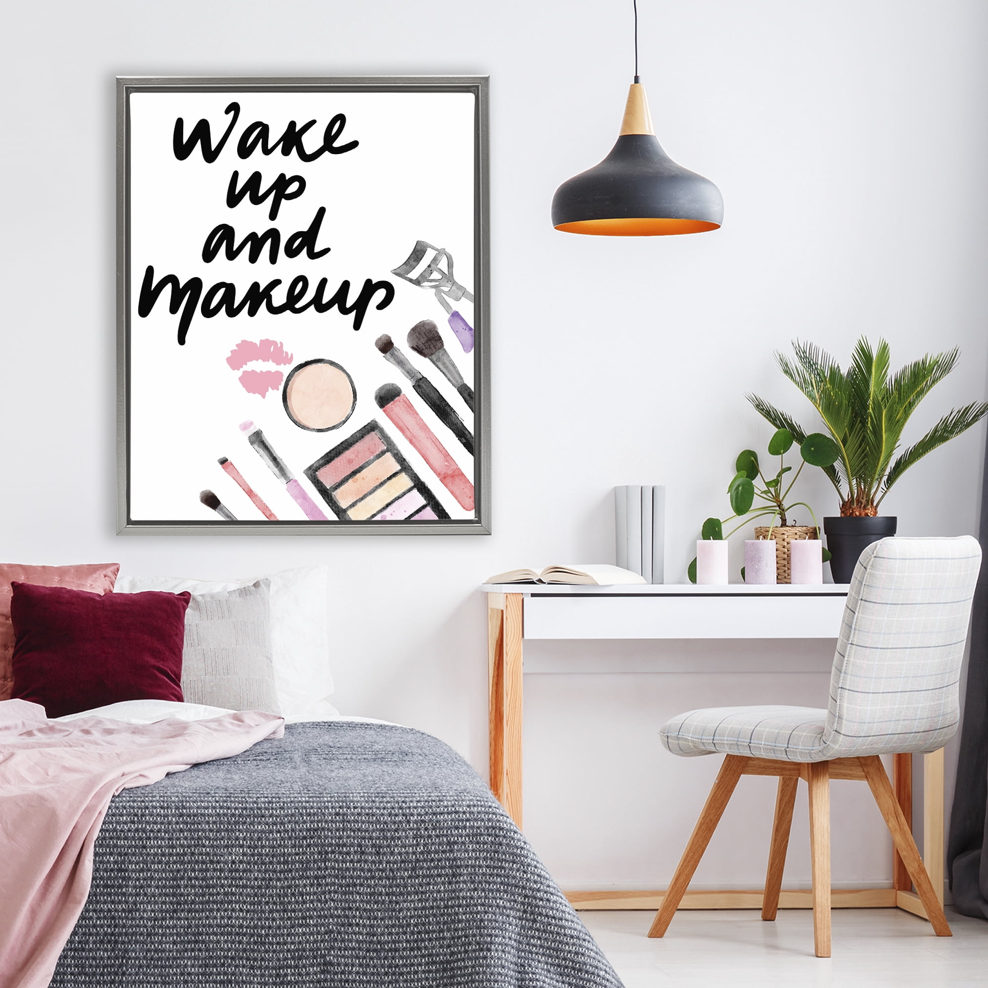 Stupell Industries Wake Up & Makeup Gray Framed Floater Canvas Wall Art, design by Jesse Keith
