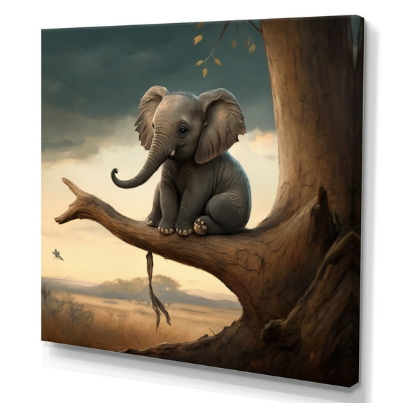 Designart Elephant On Tree I Canvas Wall Art
