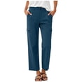 thumbnail image 2 of SOOMLON Cropped Pants Women Wide Leg Plus Size Button Zip Chino Pants Solid Trouser with Pockets Travel Casual Pants, 2 of 8