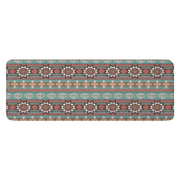 Boho Blue Ethnic Pattern with Star Motifs Kitchen Rug Mat,Kitchen Runner Rugs Non Skid Washable,Decorative Kitchen Floor Mats for Kitchen,Sink,Laundry,17"x47.2"