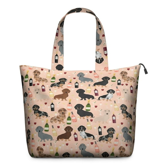 Black Cute Dachshund Dog and Wine Travel Tote Bags for Women Carry On,Large Weekender Bags for Women Travel,Multi Functional Duffle Bag for Work,Shopping,Sports