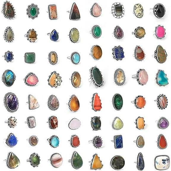 Silver Carats Chunky Silver Rings Pack for Women - 20 Pcs - Stackable Fashion Ring Set, Silver Plated Statement Knuckle Handmade Gemstone Gothic Vintage Rings for Women