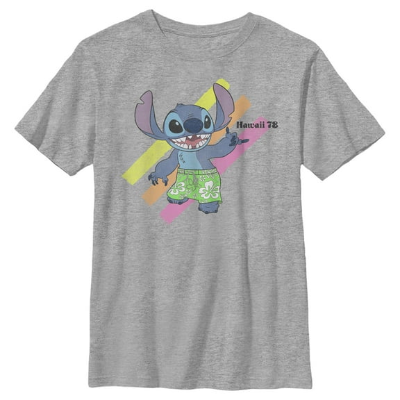 Boy's Lilo & Stitch Retro Shaka Hand Gesture  Graphic Tee Athletic Heather Large