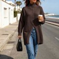 thumbnail image 4 of TEAJOPSUU Women's Turtle Neck Knit Sweaters Front Slit Long Sleeve Loose Fit Fall Winter Pullover Sweaters Coffee, 4 of 8