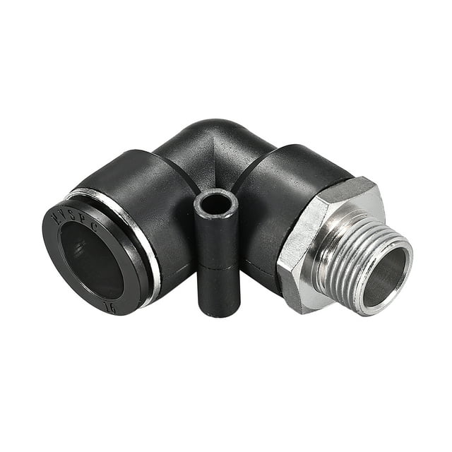 Conector de tubo de empuje, codo macho de 16mm OD x rosca de 3/8 NPT, ajuste de bloqueo neumático