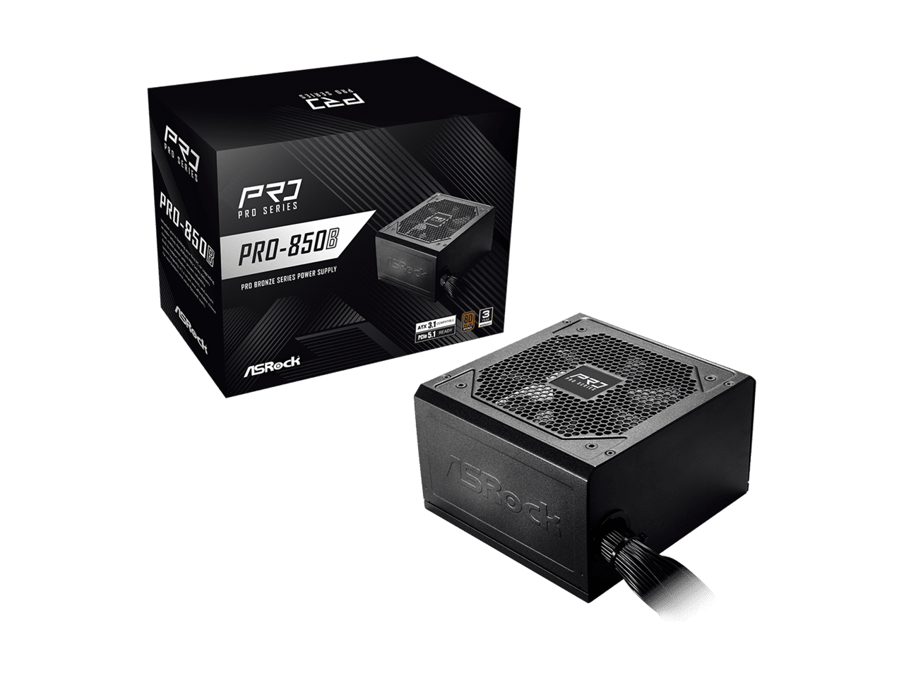 ASRock PRO Series PRO-850B 850 W ATX 3.1 Compatible 80 PLUS BRONZE Certified Power Supply