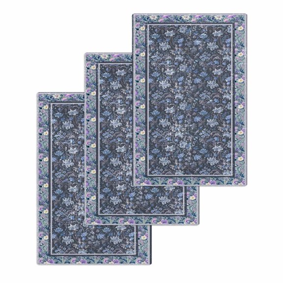 Navy Blue Floral Boho Kitchen Dish Towels for Drying Dishes Set of 3, Ethnic Tribe Abstract Art Flower Waffle Weave Microfiber Hand Tea Bathroom Towels Quick Dry & Absorbent Towel 15.7x23.6