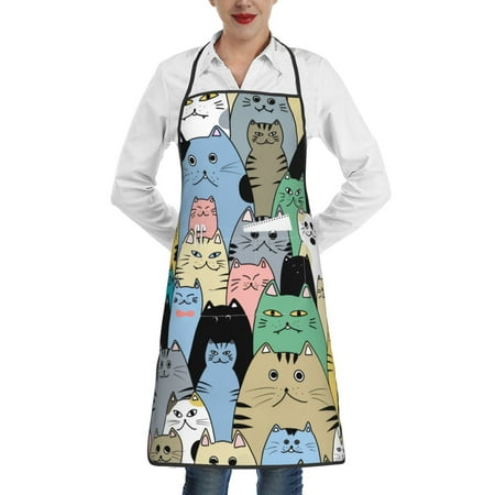 

Lukts Different Cats Pattern Kitchen Apron Waterdrop Resistant Apron with adjustable Aprons for Women and Men with Pockets Cooking Apron