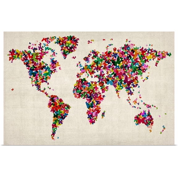 Great BIG Canvas | Rolled Michael Tompsett Poster Print entitled World map made up of Butterflies