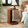 thumbnail image 7 of Finmind Round End Table, 2-Tier Solid Wood C-Shaped Sofa Side Table, Walnut, 7 of 7