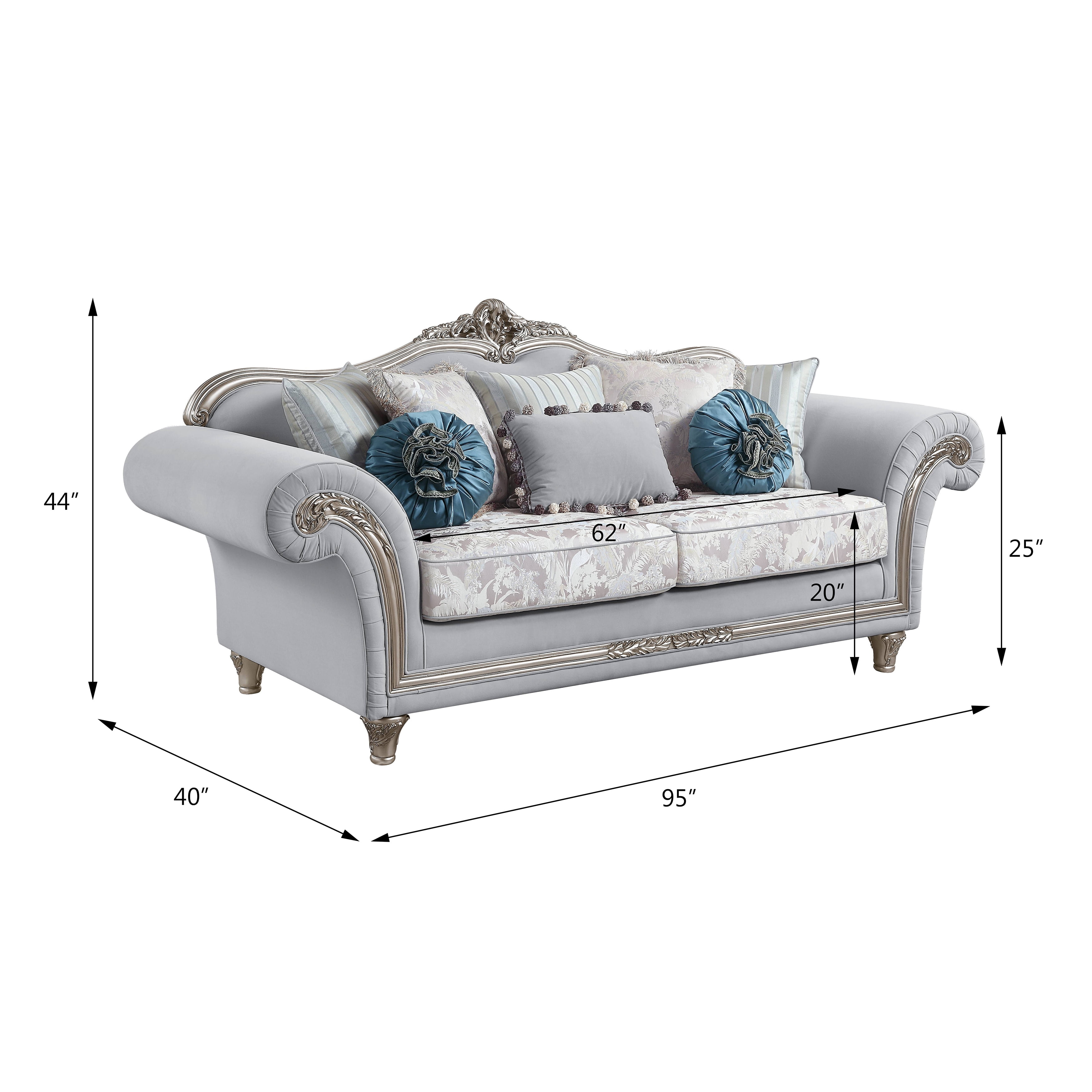 LV01112 Sofa w/8 Pillows, Light Gray Linen & Platinum Finish - Pelumi ( 1Pc/1Ctn )