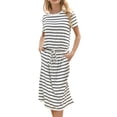 thumbnail image 4 of Mengpipi Dresses for Women Casual Loose Short Sleeve Tie Waist with Pockets, White-Stripes-S(US 4-6), 4 of 8