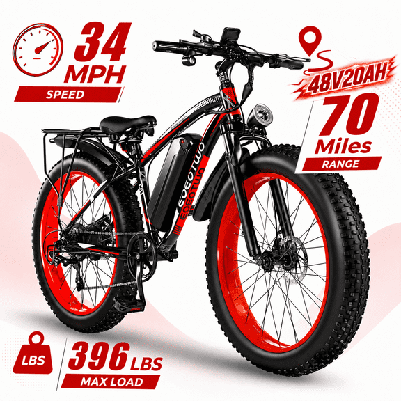 EOEOTWO 26" Fat Tire Electric Bike for Adults, 1500W Motor 48V 20Ah Removable Battery Ebike, Up to 34 MPH & 70 Miles Range, Mountain Commuter E-Bike with Front Suspension & Color Display