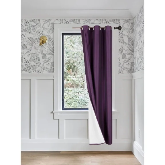 Gorgeous Home Linen Purple 1-Piece Solid Blackout Grommet-Top Window Curtain Panel 37" W X 95" L