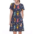 thumbnail image 1 of Balery Cartoon Dinosaur Vestidos sueltos de manga corta para mujer, vestidos de verano 2025, vestidos casuales de corte A con vuelo., 1 of 6