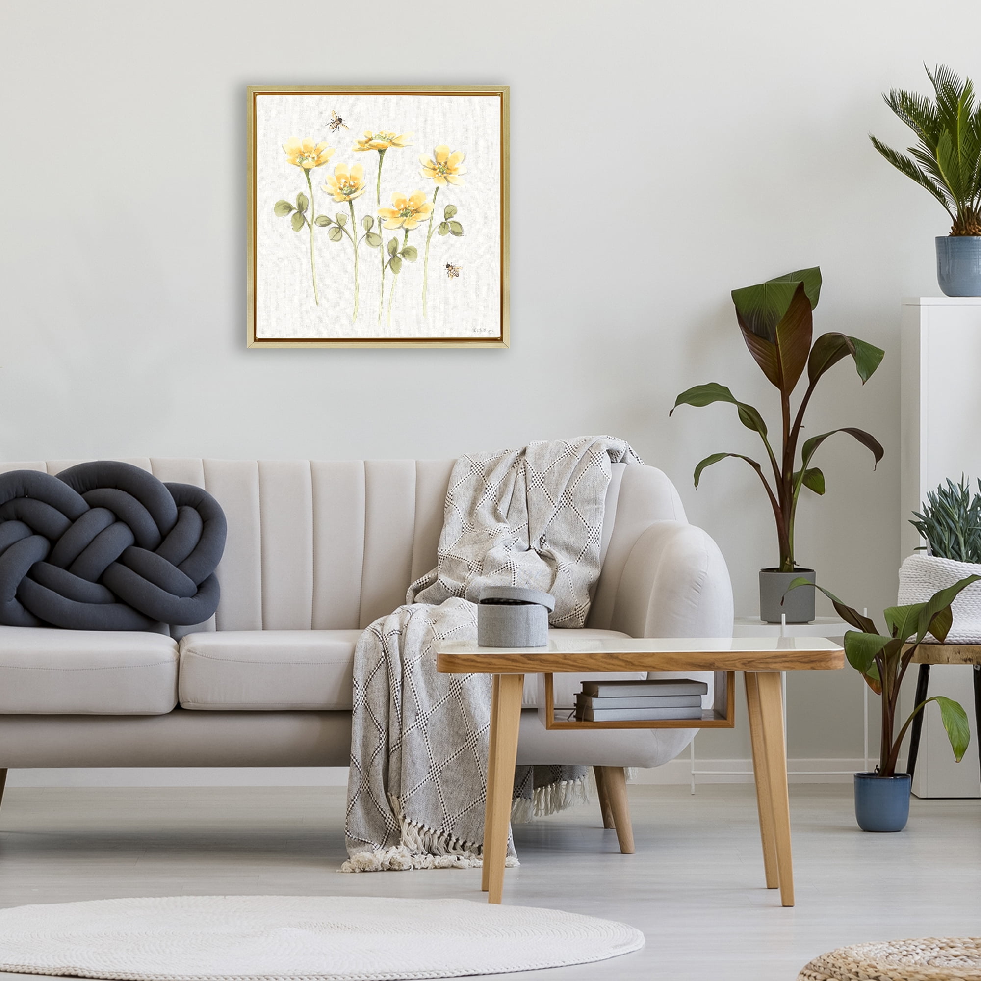 Stupell Industries Sweet Yellow Honey Flowers Gold Framed Floater Canvas Wall Art, design by Beth Grove