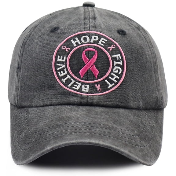 Uobin Women's Cancer Awareness Baseball Cap, Hope Believe Fight Pink Ribbon Embroidered Washed Dad Hat, Adjustable Casual Sun Hat for Women