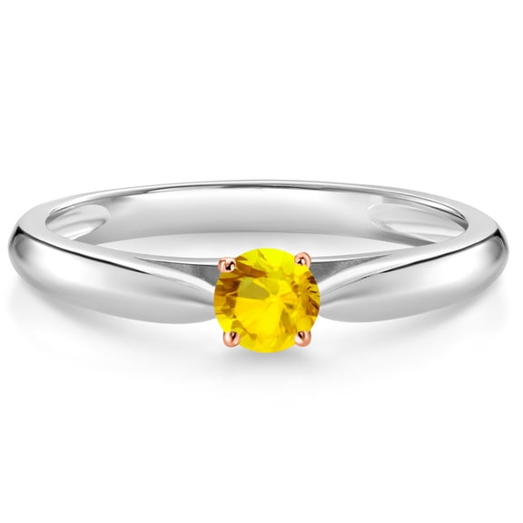 Gem Stone King 925 Silver and 10K Rose Gold Yellow Sapphire Solitaire Engagement Ring for Women (0.16 Cttw, Gemstone September Birthstone, Round 3.5MM, Size 7)