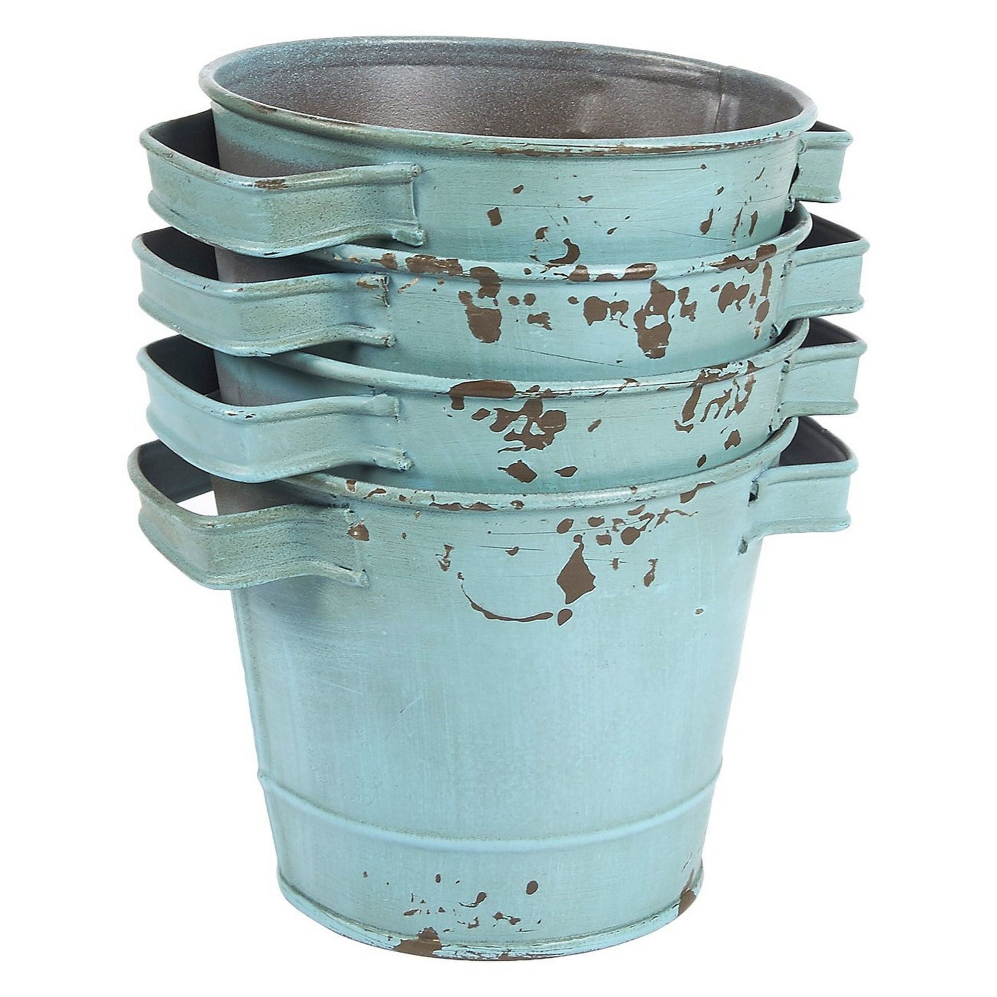 4Set Vintage Galvanized Planter Buckets Garden Bucket