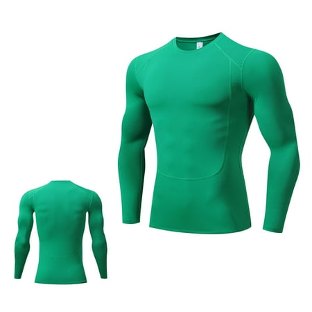 Mens Workout Shirts Qiggri Men's Quick Drying Solid Color Sports Running Long Sleeve Round-Neck Tops