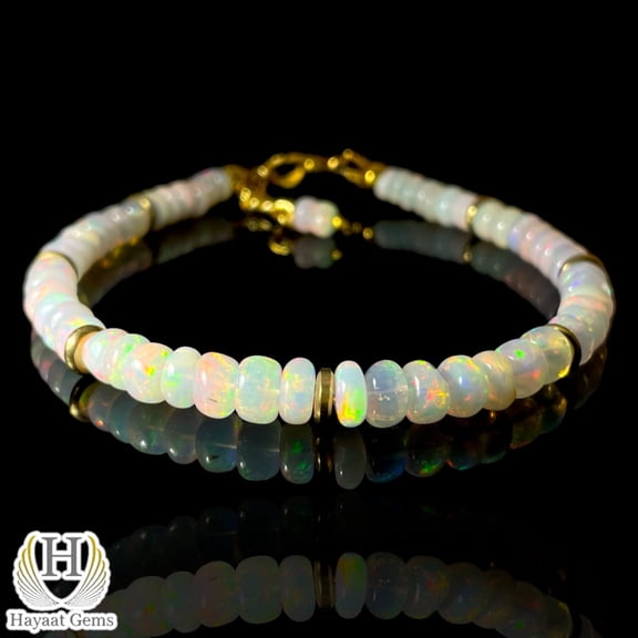Ethiopian Opal Bracelet: Sterling Silver Beaded Rainbow Fire Jewelry