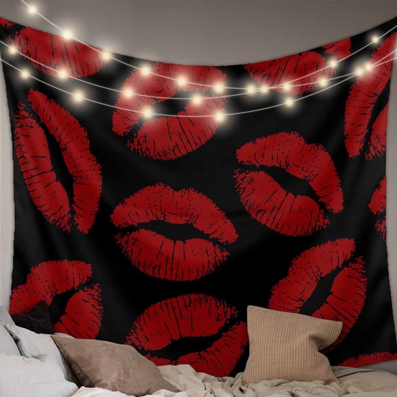 Red Lips Large Tapestry for Bedroom Wall Hanging Tapestry, Modern Abstract Romantic Texture Aesthetic Ceiling Backdrop Tapestries Poster Blanket Wall Decor for Teens Room Living Room Dorm 85" x 90"