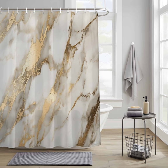 Bathroom Shower Curtain Abstract Marble Texture Pattern Waterproof Shower Curtains with Hooks, Gold White Gradient Bath Curtains Bathtub Curtain Home Decor 36x72in