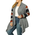 thumbnail image 4 of GRACE & GRANDEUR Cardigan à Rayures Léger pour Femme Grande Taille Chandail Manteau 1X Gris, 4 of 8