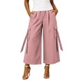 thumbnail image 2 of Karymi Athletic Shorts for Women Elastic High Waist Cargo Capri Pants, Wide Leg Cropped Trousers with Ribbon Detail and Pockets, Casual Solid Culotte Pants Jean Shorts Womens, 2 of 7