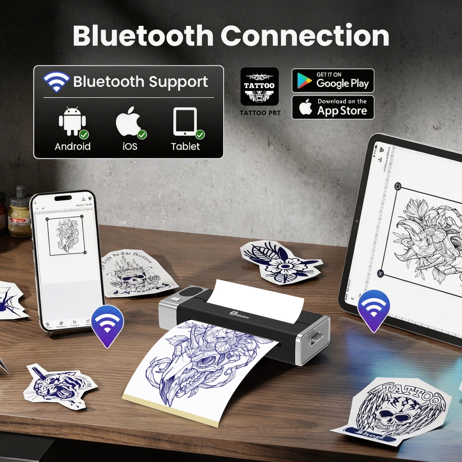 MHTMilestone M6 Inkless Tattoo Stencil Printer, Wireless Bluetooth Tattoo Transfer Printer with 1500mAh Battery, Portable for Tattoo Artists & Studio