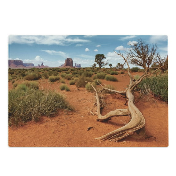 Landscape Cutting Board, Canyon Life Tribal Park Desert Monument Valley Scenery Cloudy Sky and Redrocks, Decorative Tempered Glass Cutting and Serving Board, in 3 Sizes, by Ambesonne