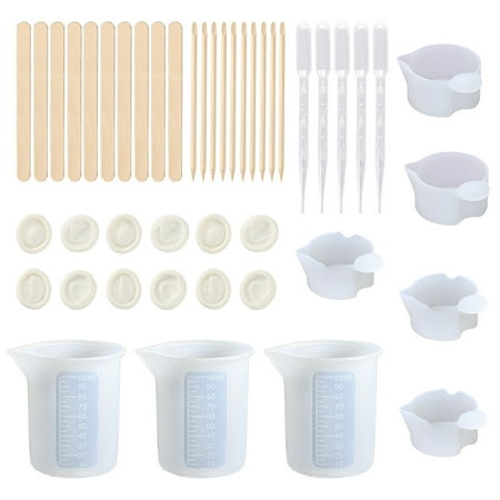 

43 Pcs/Set Nonstick Silicone Measuring Cup Card Slot Cup Mixing Dispensing Cup Finger Cots Droppers Wooden Stirrer