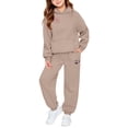 thumbnail image 3 of CPNG Girls 2 Piece Outfits Football Bow Print Long Sleeve Hoodie with Matching Jogger Pants Kids Loose Casual Sweatsuit Set, 3 of 5