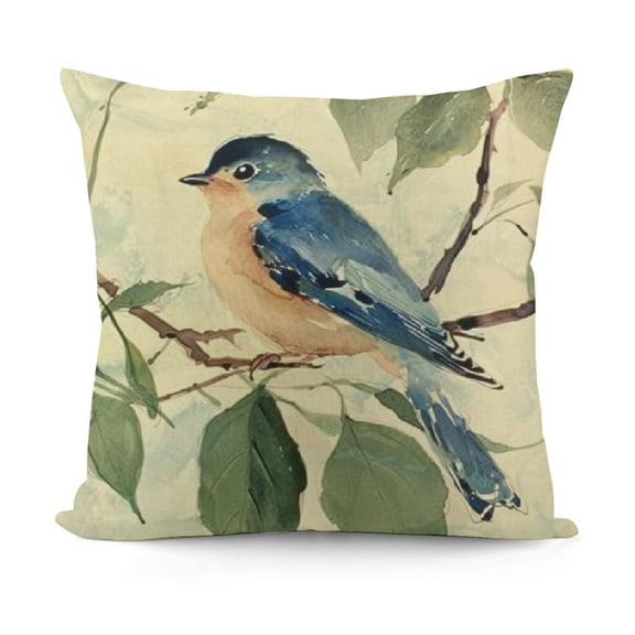 YINGXI Spring Summer Birds Decorative Throw Pillow Covers, Chickadee Goldfinch Bluebird Porch Outdoor Home Decor, Sparrow Branches Vintage Couch Cushion Case 12x12in