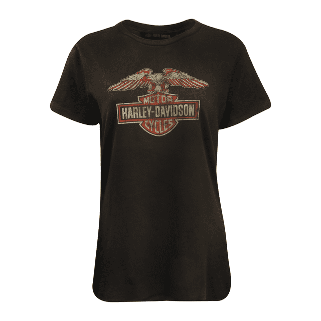 Harley Davidson T-Shirt Femme Gris Foncé Graphique Aigle Badge S/S (S34)