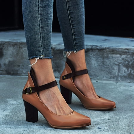 

Toe Heels Color Buckle High Work Shoes Strap Single Solid Women Shoes Shoes Pointed Leisure Women s Pumps Note Please Buy One Or Two Sizes Larger