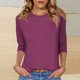 thumbnail image 1 of mfyjkho Tops Y Blusas Para Mujer, Camiseta De Mujer De Color Liso Con Cuello Redondo, Manga Tres Cuartos Y Mangas 3/4, Holgada, Con Cuello Redondo Y Manga Tres Cuartos. Tops Para Mujer S, 1 of 5