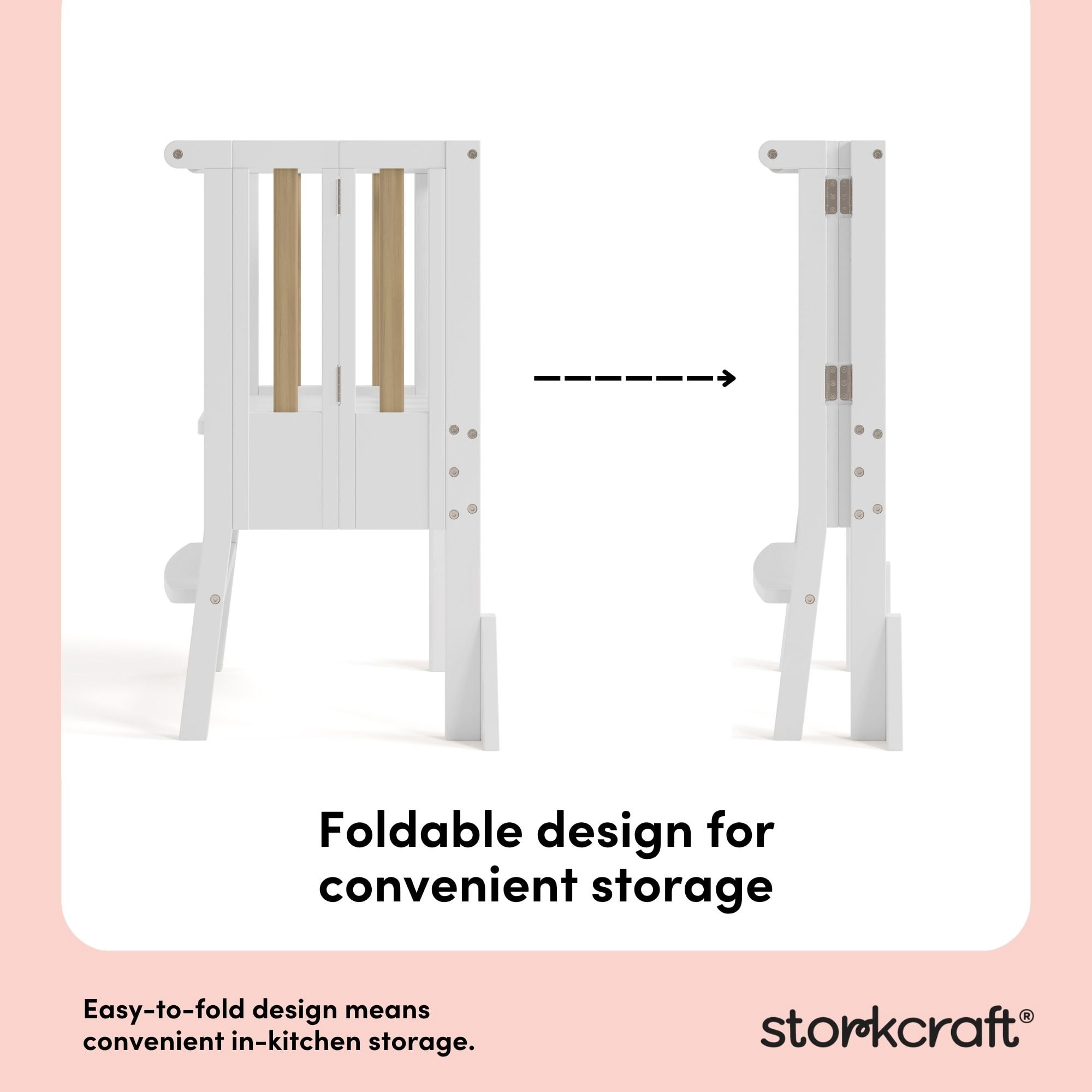 Storkcraft Toddler Montessori Foldable Step Stool, White with Driftwood