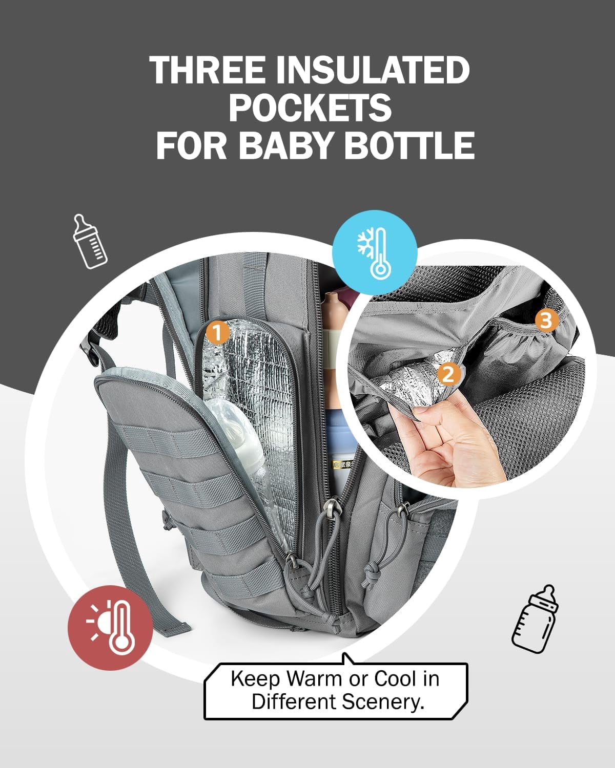 MIRACOL Diaper Bag Backpack for Men: 40L Heavy-Duty Tactical Style Dad Baby Bag with 16+ Pockets - MOLLE Webbing and Organized Storage for Travel & Weekend Adventures (Grey)
