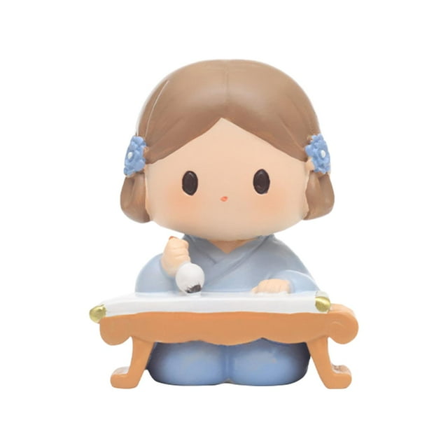Bonita mini estatua de niña en miniatura, figura de muñeca, adorno artesanal de escritorio para dormitorio. Estilo C